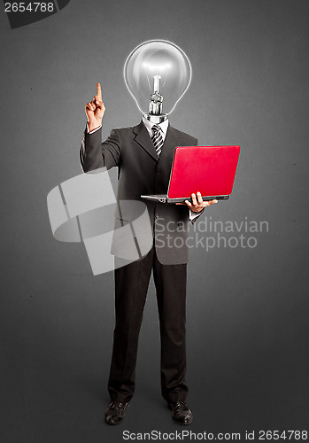 Image of Lamp Head Business Man Shows Something With Finger