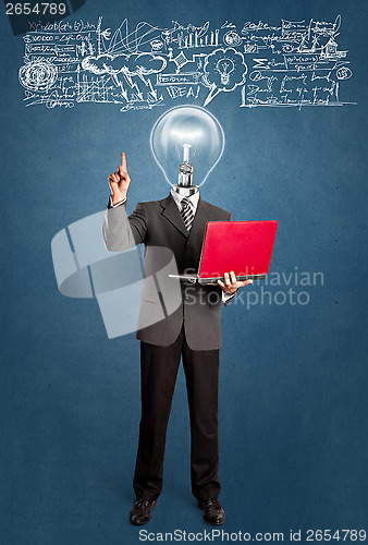 Image of Lamp Head Business Man Shows Something With Finger