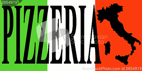 Image of banner with word pizzeria on the Italian flag