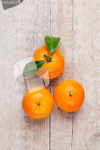 Image of three tangerines with leaves 