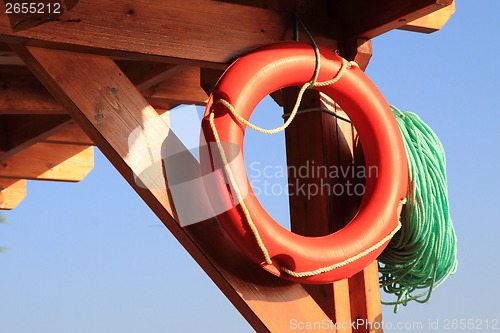 Image of life buoy from the beach 