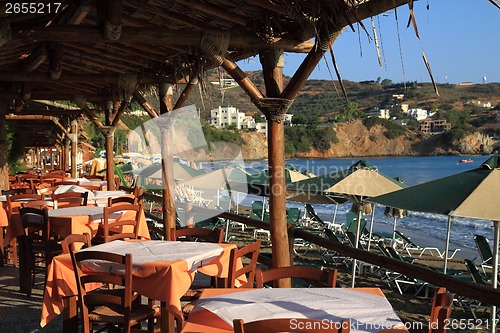 Image of greece beach with parasols 