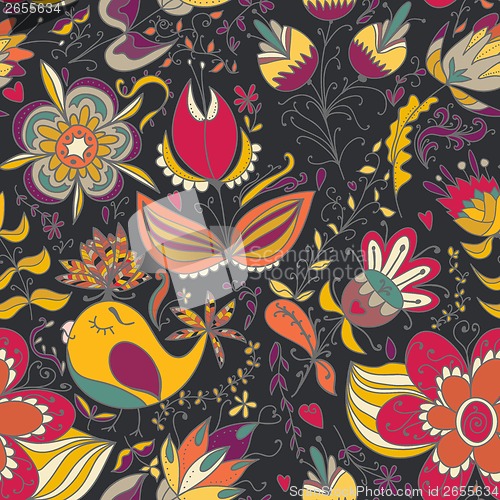 Image of Seamless texture with flowers and birds