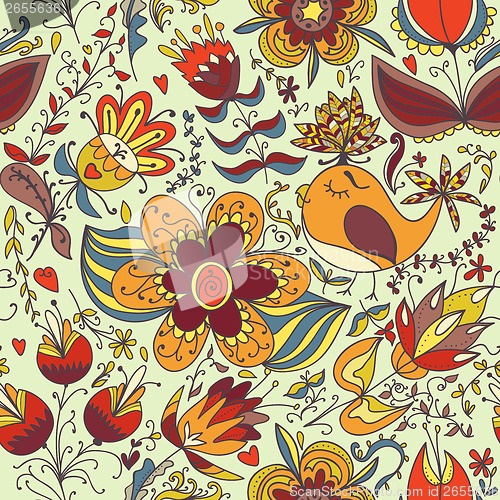 Image of Seamless texture with flowers and birds