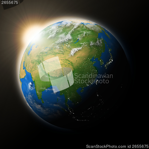 Image of Sun over Southeast Asia on planet Earth