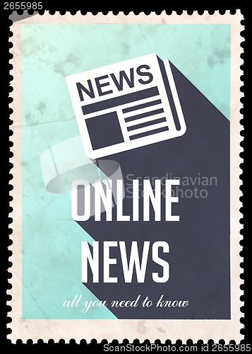 Image of Online News on Blue in Flat Design.