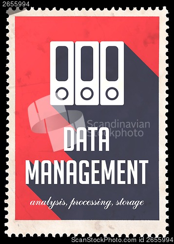 Image of Data Management on Red in Flat Design.