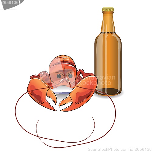Image of bootle of beer and lobster