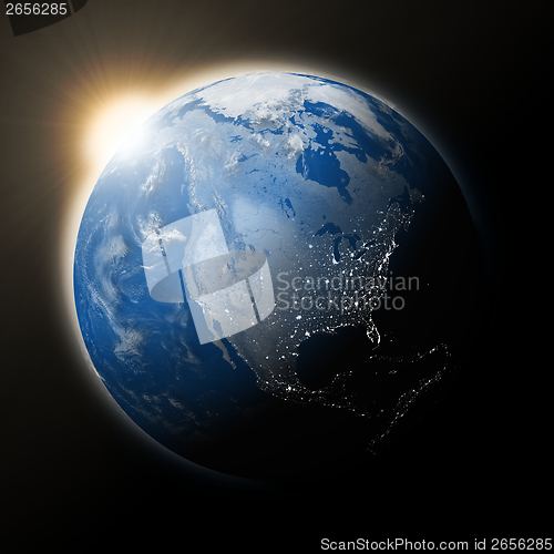 Image of Sun over North America on planet Earth