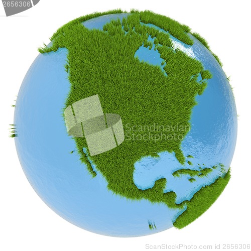 Image of North America on green planet