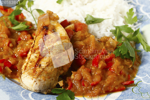 Image of Chicken in salsa closeup