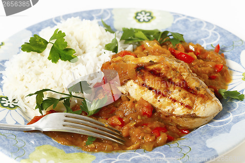 Image of Grilled chicken salsa with fork