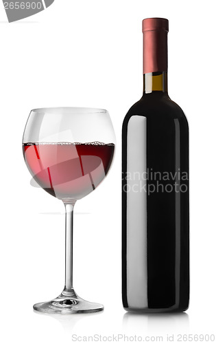 Image of Glass and bottle of red wine