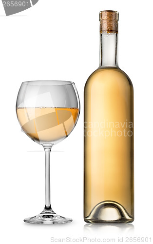 Image of Bottle and glass of white wine