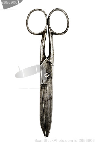 Image of pair of old scissors on a white 