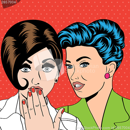 Image of Two young girlfriends talking, comic art illustration