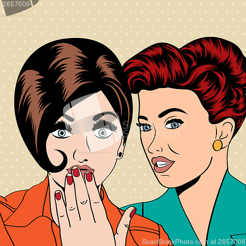 Image of Two young girlfriends talking, comic art illustration