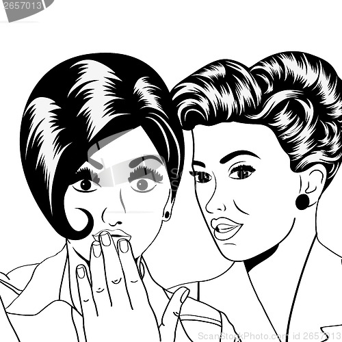 Image of Two young girlfriends talking, comic art illustration