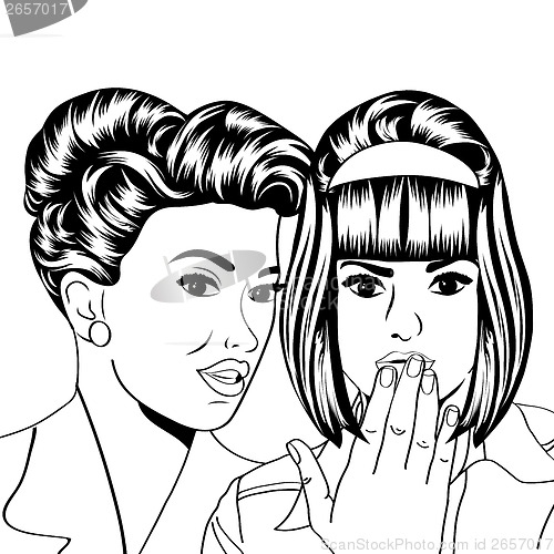 Image of Two young girlfriends talking, comic art illustration