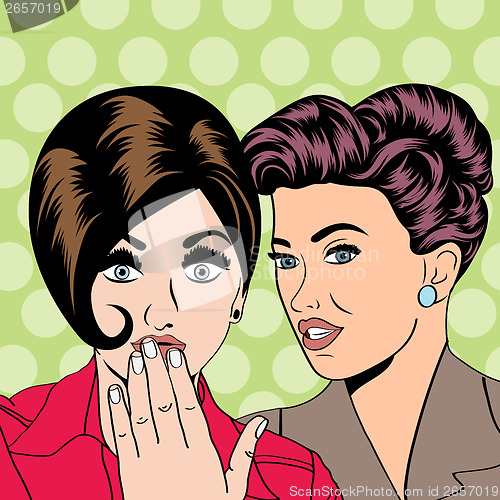 Image of Two young girlfriends talking, comic art illustration