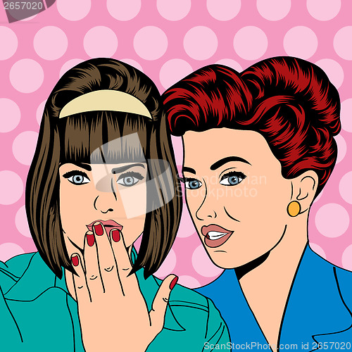 Image of Two young girlfriends talking, comic art illustration