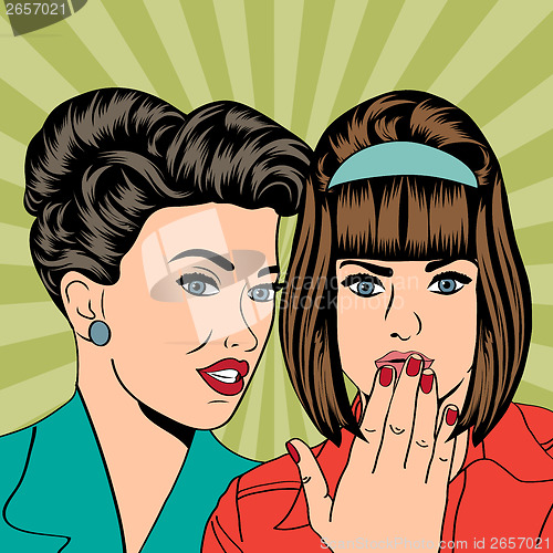 Image of Two young girlfriends talking, comic art illustration