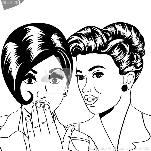 Image of Two young girlfriends talking, comic art illustration