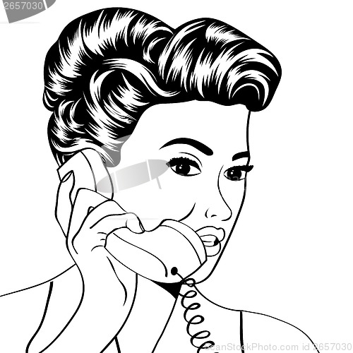 Image of woman chatting on the phone, pop art illustration