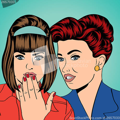 Image of Two young girlfriends talking, comic art illustration