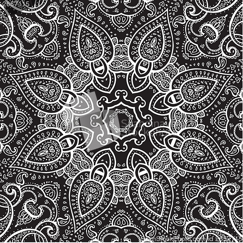 Image of Lace background. White on black. Mandala.