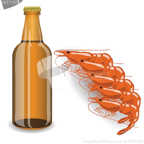 Image of  bootle of beer and shrimp