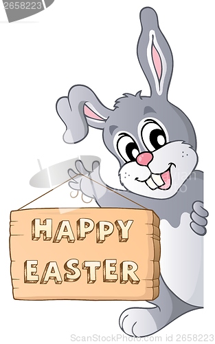 Image of Happy Easter sign and lurking bunny