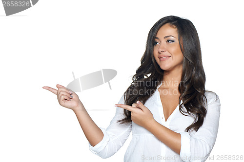 Image of Woman holding blank copy space on her open palm