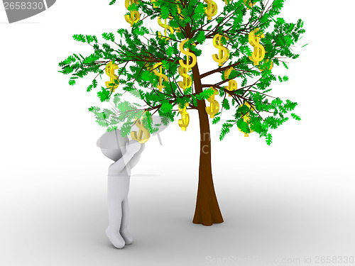 Image of Person cutting dollar from tree of dollars