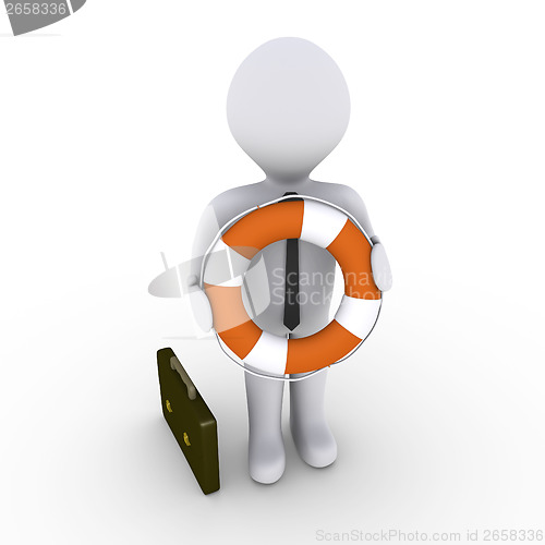 Image of Businessman holding lifebuoy