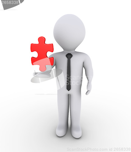 Image of Businessman holding on air puzzle piece