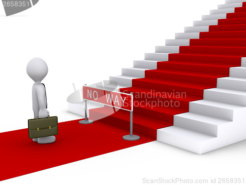 Image of Businessman in front of stairs with no way sign