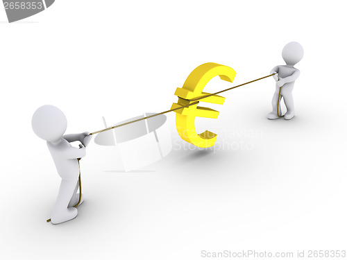 Image of Two persons pulling rope with euro sign