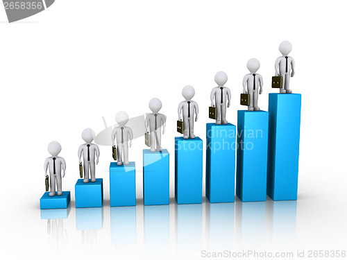 Image of Businessmen on top of columns of chart