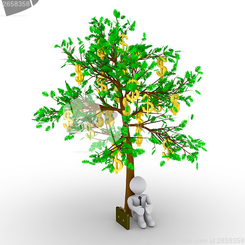 Image of Businessman is sitting under a tree with dollars