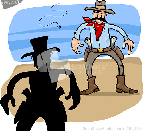 Image of gunmen duel cartoon illustration