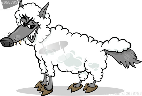 Image of wolf in sheeps clothing cartoon