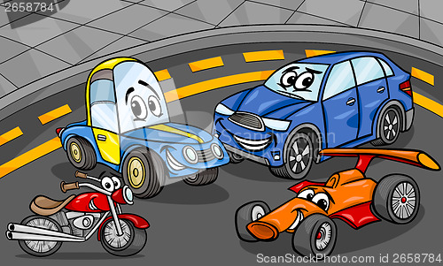 Image of cars vehicles group cartoon illustration