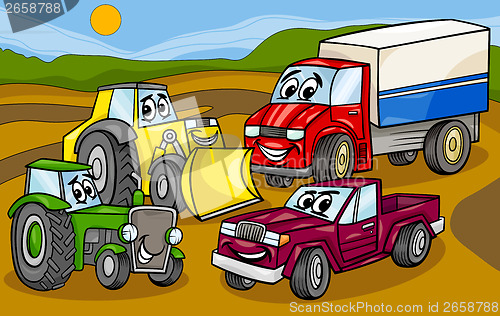 Image of vehicles machines group cartoon illustration