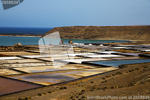 Image of salt in  lanzarote stone sky  water  coastline and summer 