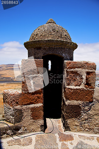 Image of lanzarote  spain the old wall castle  sentry tower and door  i