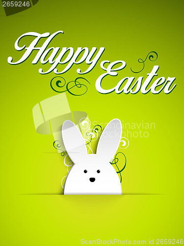 Image of Happy Easter Rabbit Bunny on Green Background