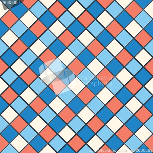 Image of squares red, blue, cream colour