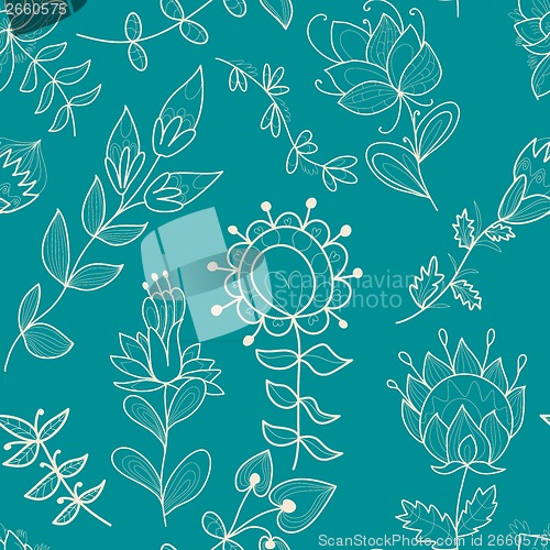 Image of Seamless turquoise texture with contour flower