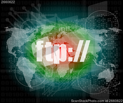 Image of ftp word on digital screen, global communication concept